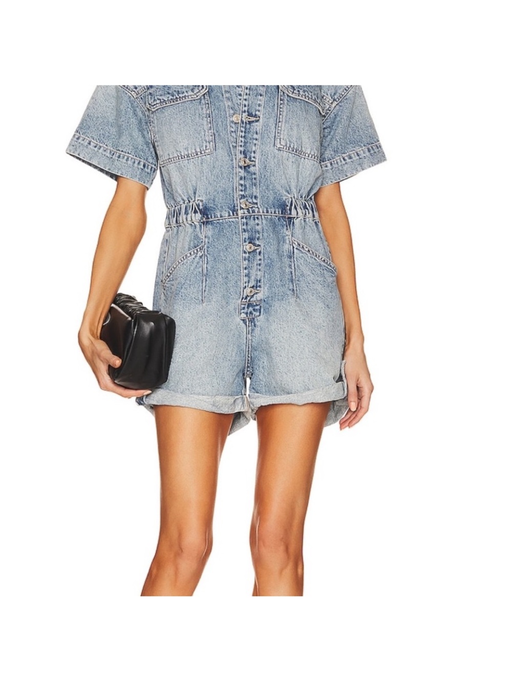 Free People Light Blue Denim Short Romper